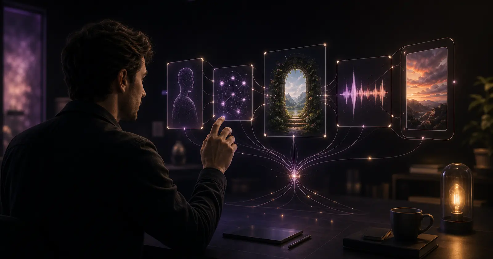 A developer composing connected character, memory, world, voice, and image modules